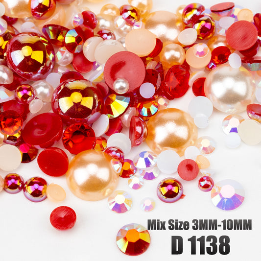 VDD D1138 New 30/60/200g Mix Size 3mm-10mm Half Round Pearls Resin Rhinestone Flatback Color Beads For Nail Art DIY Crafts Decorations