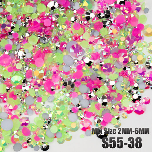 VDD S55-38 30g/100g Mix Size 2-6mm Resin Rhinestones Crystals Non Hot Fix Color AB Flat Back Stones For DIY Crafts Nail Art Decorations