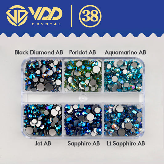 VDD  DC-038  SS6-SS20 Mix Size 6 Grid Box Glass Rhinestones Crystal Flatback Glitter Stones For Nail Art Accessorie DIY Crafts Decoration