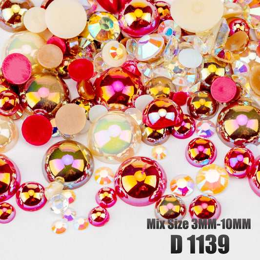 VDD D1139 New 30/60/200g Mix Size 3mm-10mm Half Round Pearls Resin Rhinestone Flatback Color Beads For Nail Art DIY Crafts Decorations
