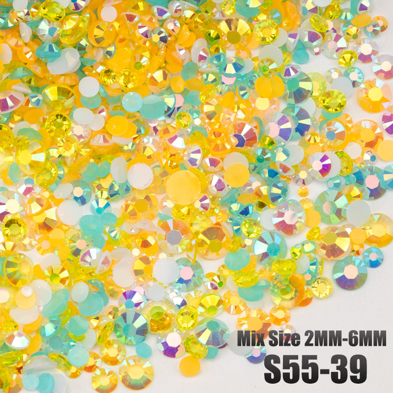 VDD S55-39 Mix Size 2-6mm Resin Rhinestone Crystal Flatback Plastic Flatback Stones SHUZHI