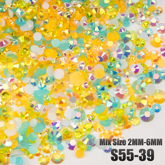 VDD S55-39 30g/100g Mix Size 2-6mm Resin Rhinestones Crystals Non Hot Fix Color AB Flat Back Stones For DIY Crafts Nail Art Decorations