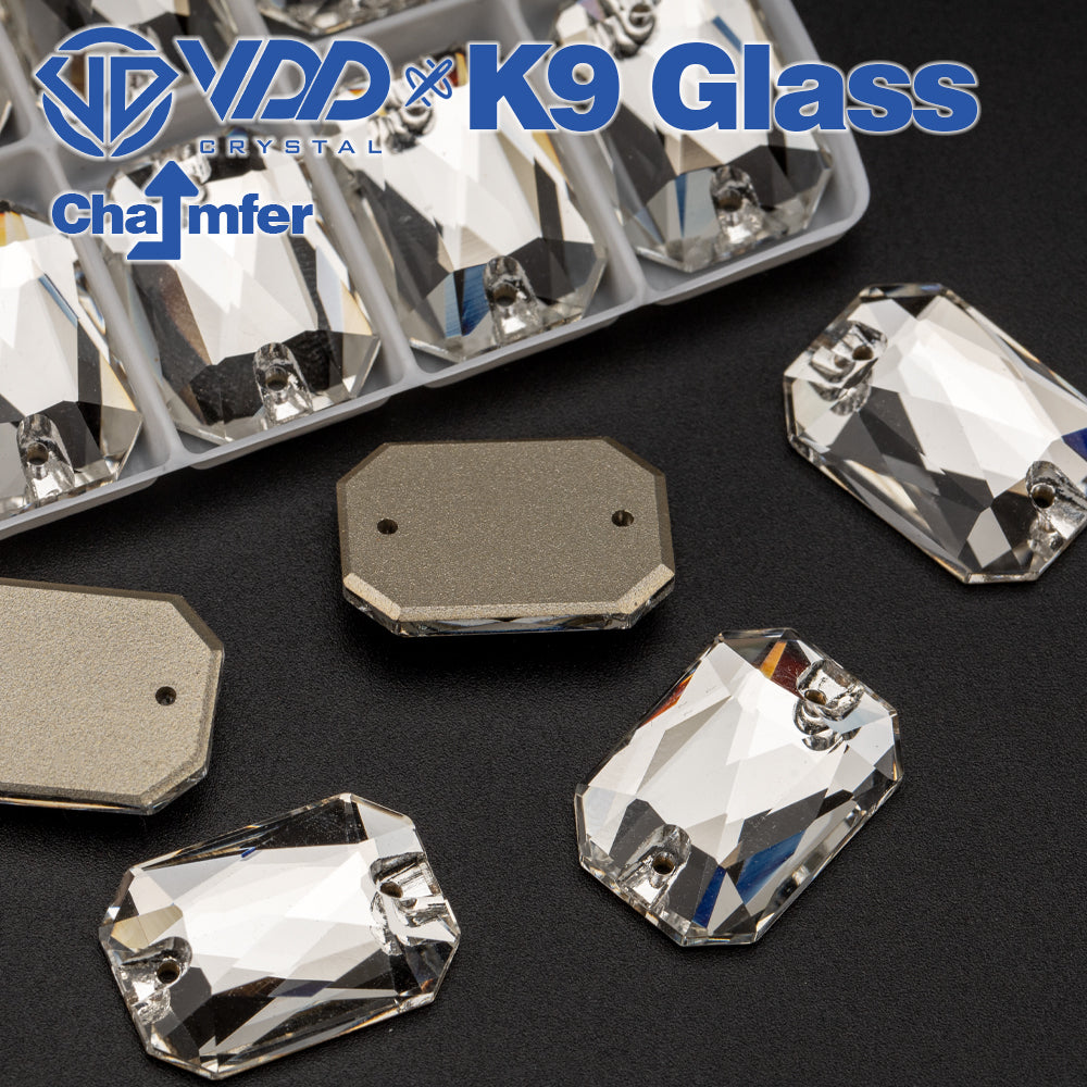 VDD Emerald Cut High Quality K9 Glass Sew on Rhinestones Sewing Clear Crystals Flat Back Stones for Garment Dress Accessories