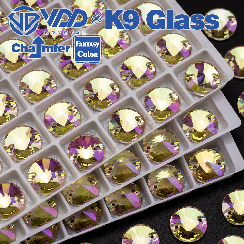 VDD Rivoli 12mm 40Pcs Glimmer Color Top Quality K9 Glass Sew on Rhinestone Sewing Crystal Flatback Clothes Decorations