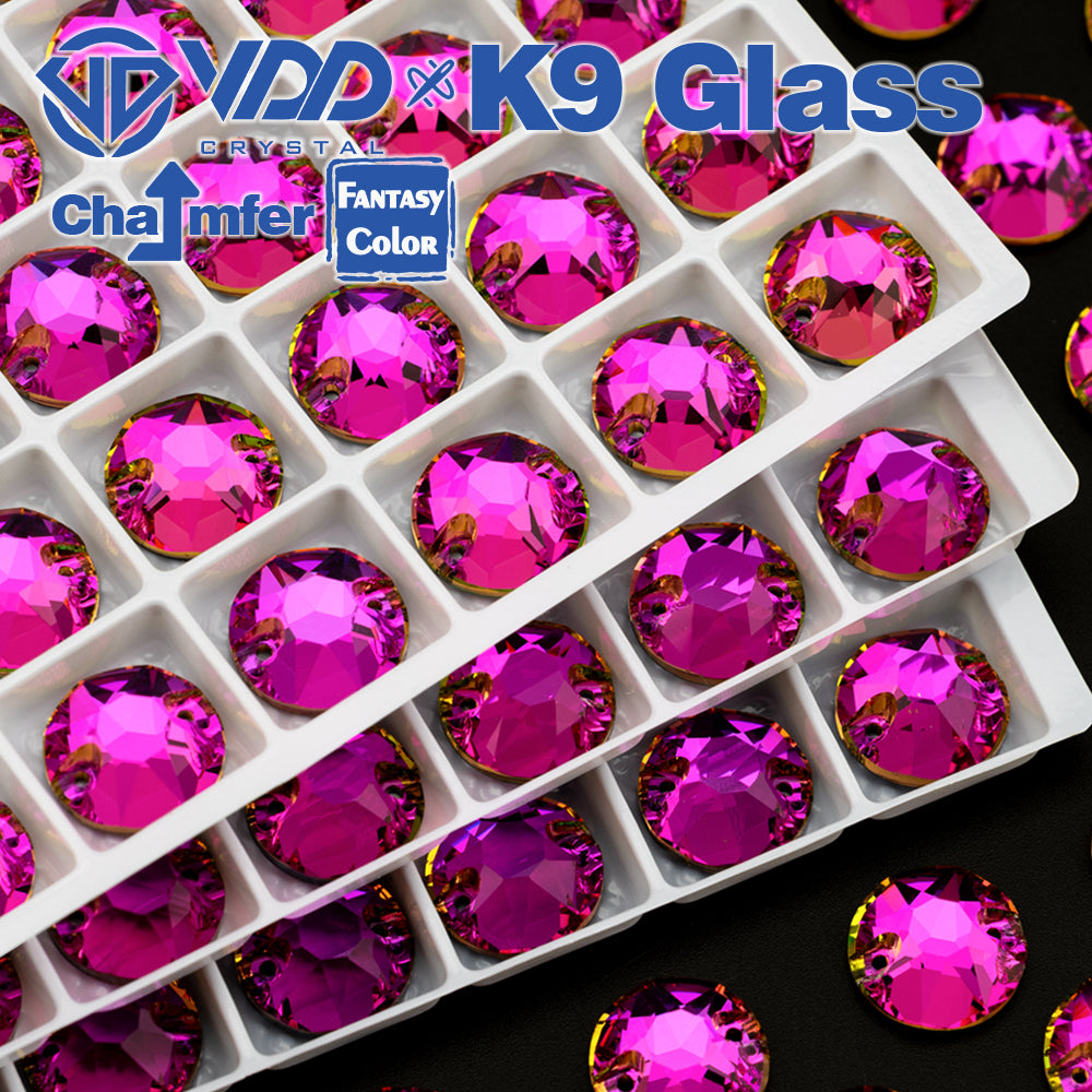VDD 8B-8S 12mm 40Pcs Rose Pulse Color Top Quality K9 Glass Sew on Rhinestone Sewing Crystal Flatback Clothes Decorations