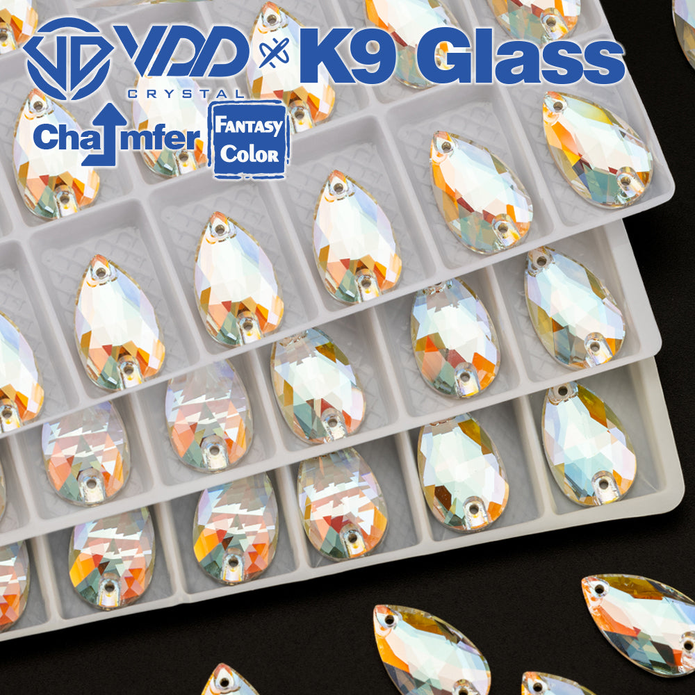 VDD Pear 11x18mm 24Pcs Aura Mirage Color Top Quality K9 Glass Sew on Rhinestone Sewing Crystal Flatback Clothes Decorations