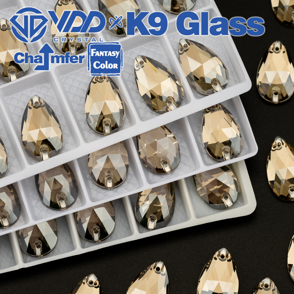 VDD Pear 11x18mm 24Pcs Greige Color Top Quality K9 Glass Sew on Rhinestone Sewing Crystal Flatback Clothes Decorations