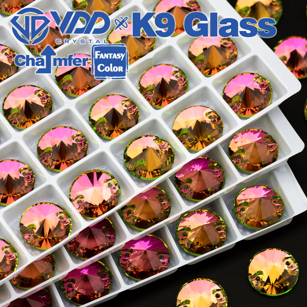 VDD Rivoli 12mm 40Pcs Rose Pulse Top Quality K9 Glass Sew on Rhinestone Sewing Crystal Flatback Clothes Decorations