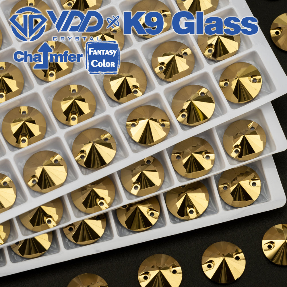 VDD Rivoli 12mm 40Pcs Aurum Color K9 Glass Sew On Rhinestones High Quality AAAAA Crystal Flatback Sewing Strass Stones DB-S268