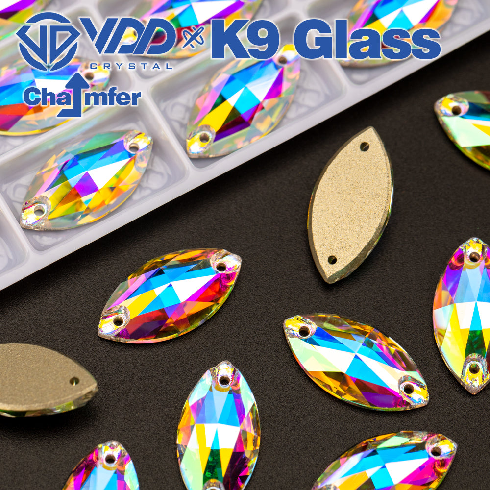 VDD S255 Crystal AB Navette Top Quality K9 Glass Sew on Rhinestones Crystal Flatback Sewing Strass Stones for Garment Decorations