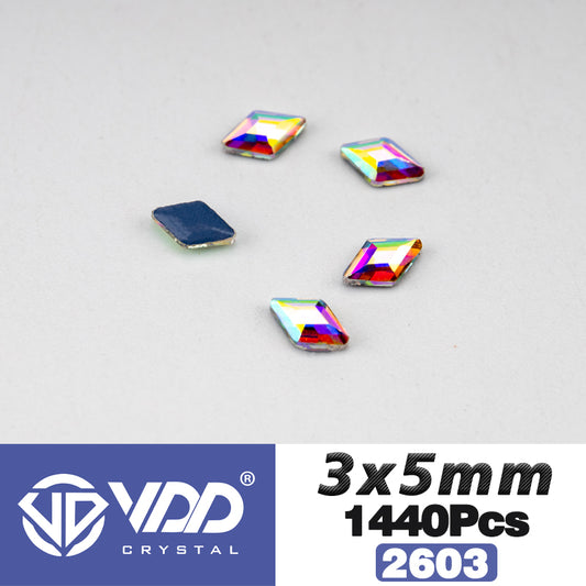VDD   2603-3x5mm Wholesale 1440Pcs Rectangle Glass Rhinestones Crystal AB Flatback HotFix Strass Shape 3D Stones For Nail Art DIY Decorations