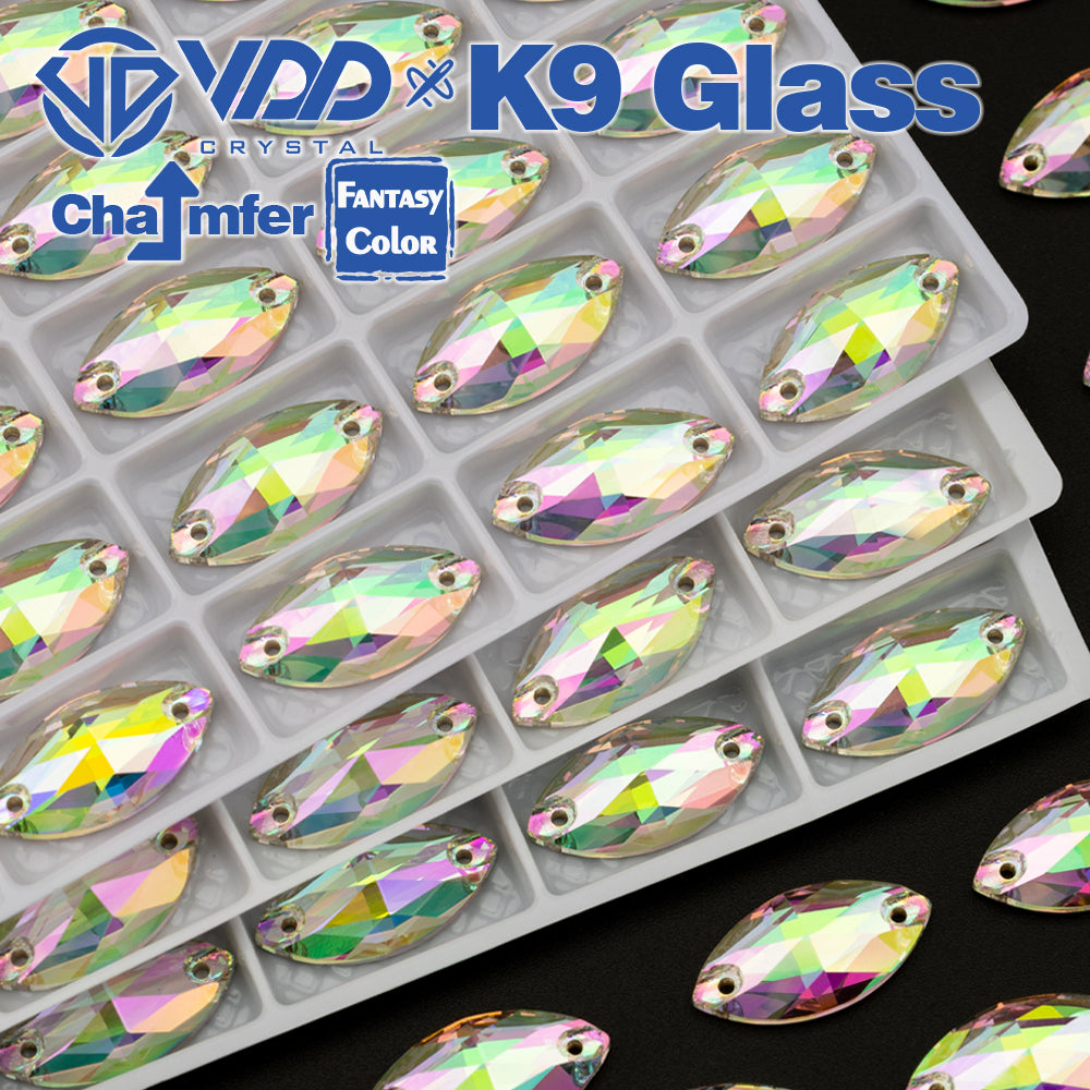VDD Navette 9x18mm 36Pcs Chroma Shimmer Color Top Quality K9 Glass Sew on Rhinestone Sewing Crystal Flatback Clothes Decorations