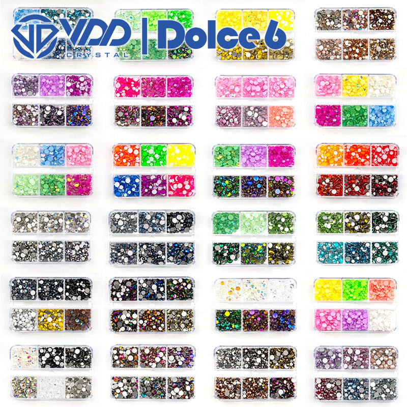 VDD  DC-032  SS6-SS20 Mix Size 6 Grid Box Glass Rhinestones Crystal Flatback Glitter Stones For Nail Art Accessorie DIY Crafts Decoration