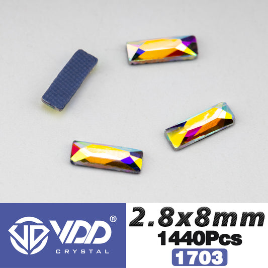 VDD 1703-2.8x8mm Wholesale 1440Pcs Rectangle Glass Rhinestones Crystal AB Flatback HotFix Strass Shape 3D Stones For Nail Art DIY Decorations