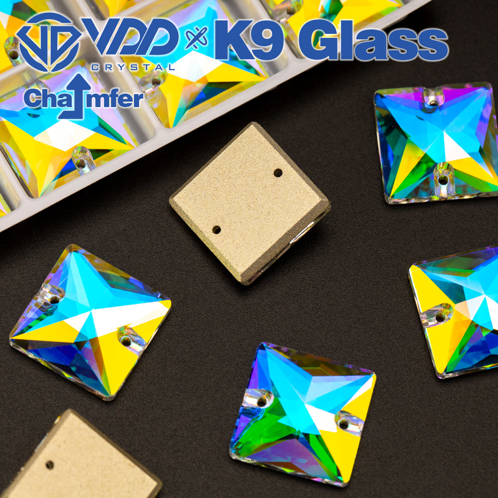 VDD S255 Crystal AB Square Top Quality K9 Glass Sew on Rhinestones Crystal Flatback Sewing Stones for Clothes Decorations