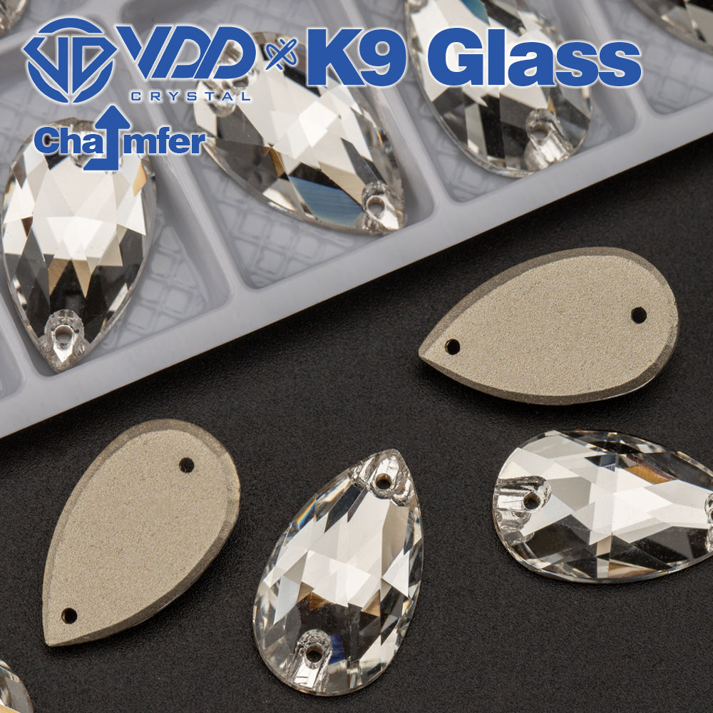 VDD Pear K9 Glass Sew on Rhinestones Sewing Clear Crystals Flat Back Strass Stones for Clothes Accessories Wedding Dress