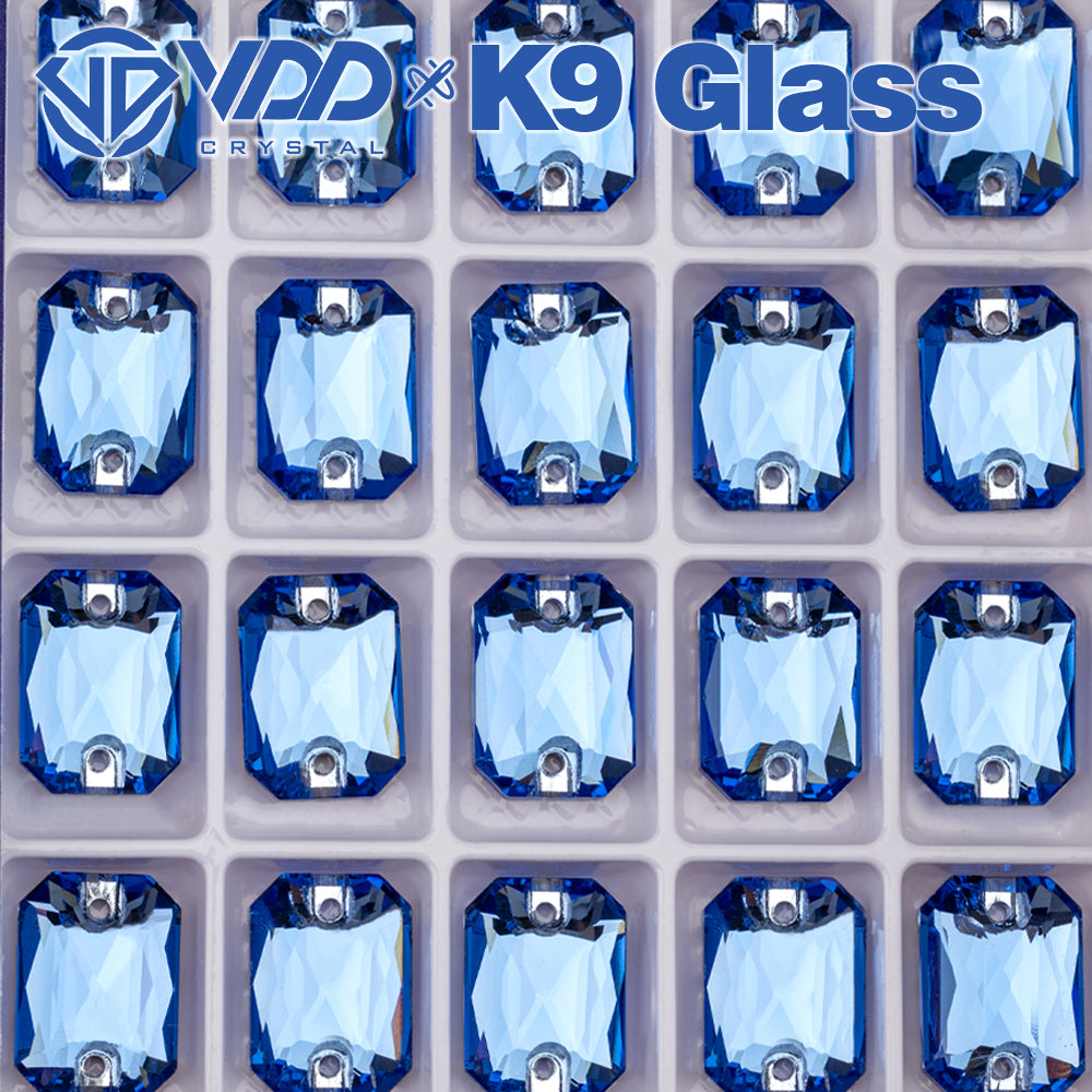 VDD  S117 Royal Blue Emerald Cut K9 Glass Sew On Rhinestones High Quality AAAAA Crystal Flatback Sewing Strass Stones DB-S117