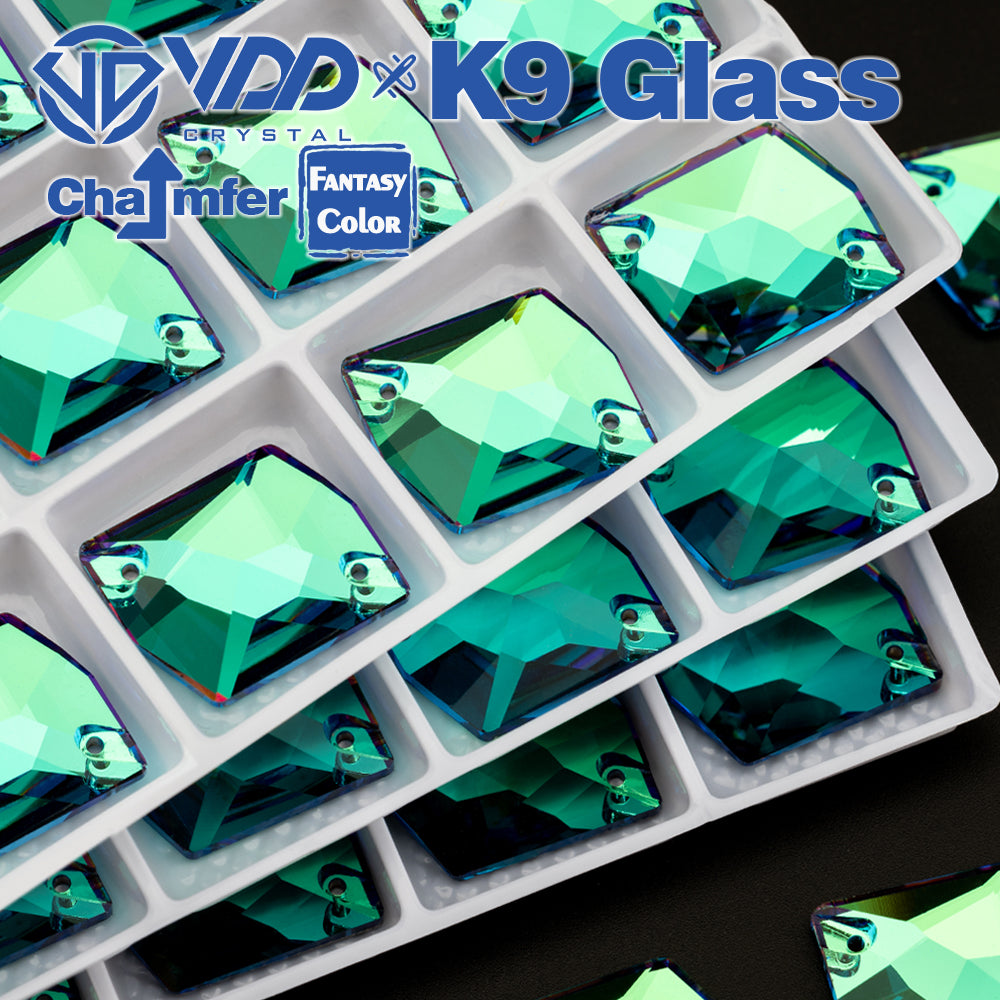 VDD Cosmic 17x21mm 15Pcs Luxe Green Color Top Quality K9 Glass Sew on Rhinestone Sewing Crystal Flatback Garment Decorations