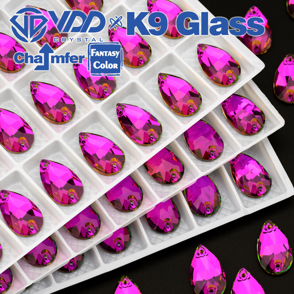 VDD Pear 11x18mm 24Pcs Rose Pulse Color Top Quality K9 Glass Sew on Rhinestone Sewing Crystal Flatback Clothes Decorations