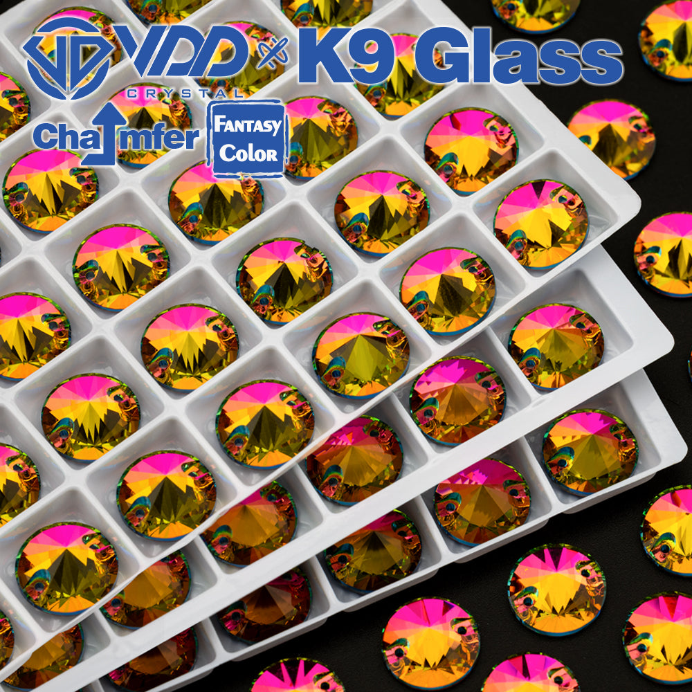 VDD Rivoli 12mm 40Pcs Vitrail Medium Top Quality K9 Glass Sew on Rhinestone Sewing Crystal Flatback Clothes Decorations