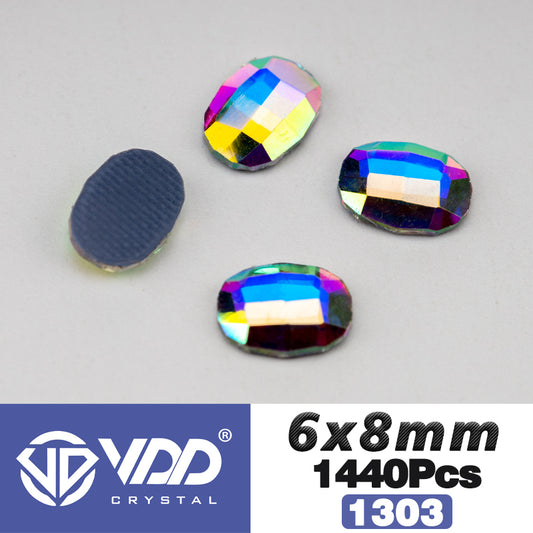 VDD 1303-6x8mm Wholesale 1440Pcs Rectangle Glass Rhinestones Crystal AB Flatback HotFix Strass Shape 3D Stones For Nail Art DIY Decorations