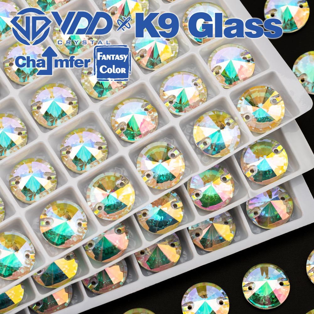 VDD Rivoli 12mm 40Pcs Chroma Shimmer Color Top Quality K9 Glass Sew on Rhinestone Sewing Crystal Flatback Clothes Decorations