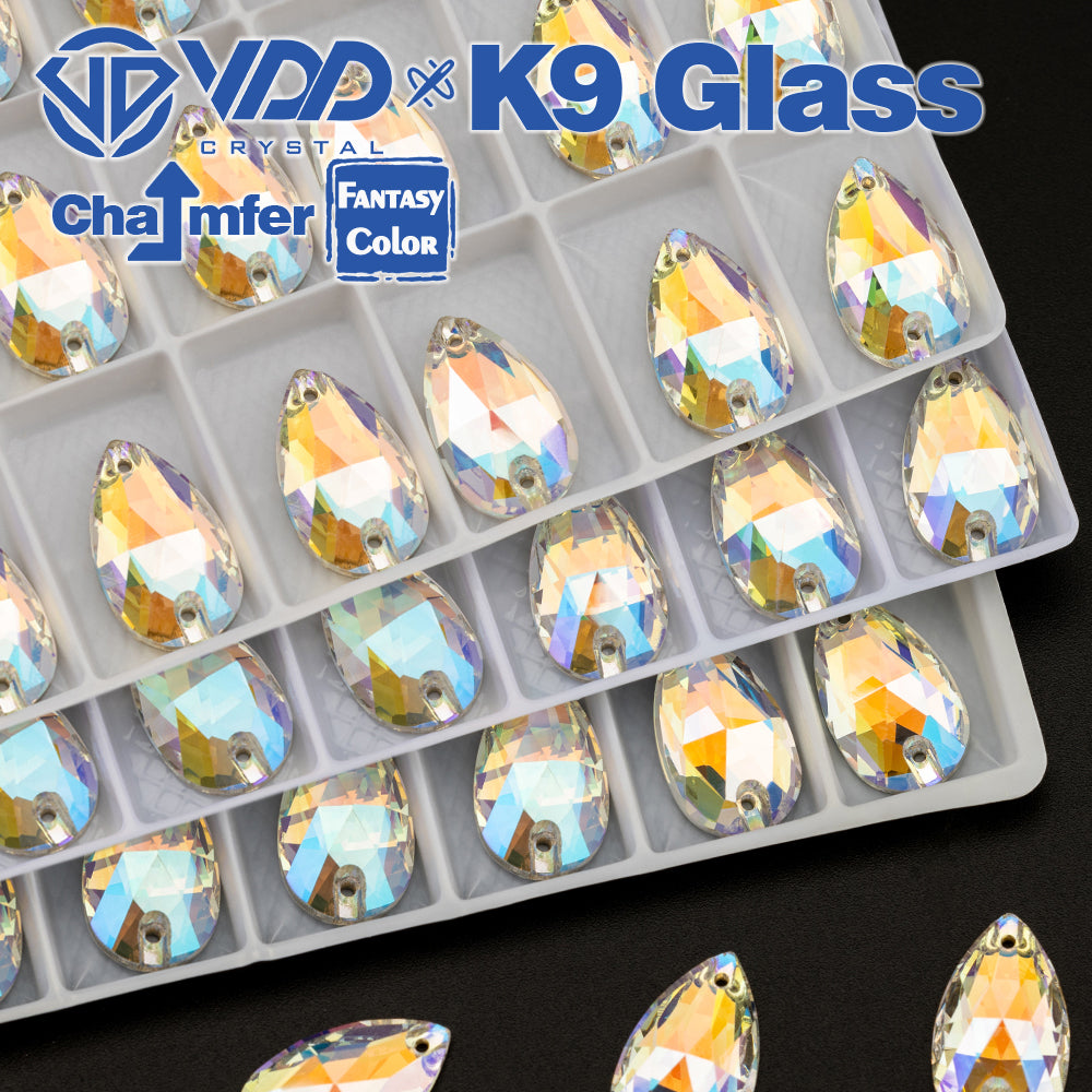 VDD Pear 11x18mm 24Pcs Luster Mirage Color Top Quality K9 Glass Sew on Rhinestone Sewing Crystal Flatback Clothes Decorations