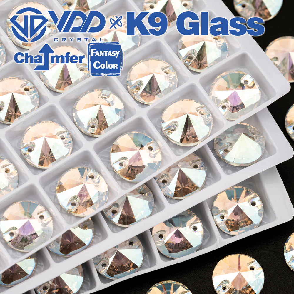 VDD Rivoli 12mm 40Pcs Stardust Shimmer Color Top Quality K9 Glass Sew on Rhinestone Sewing Crystal Flatback Clothes Decorations