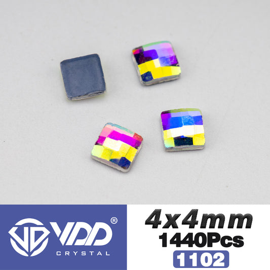 VDD 1102 - 4x4mm Wholesale 1440Pcs Rectangle Glass Rhinestones Crystal AB Flatback HotFix Strass Shape 3D Stones For Nail Art DIY Decorations