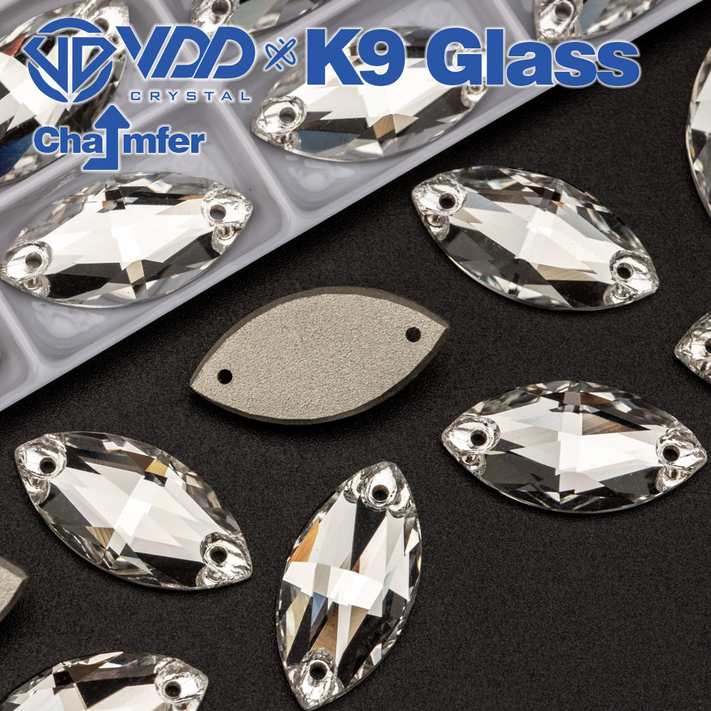 VDD S101 Crystal Navette Top Quality K9 Glass Sew on Rhinestones Crystal Flatback Sewing Strass Stones for Garment Decorations