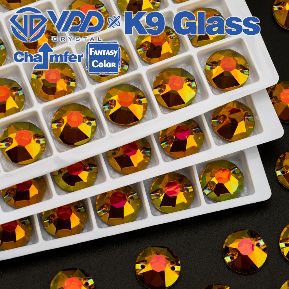 VDD 8B-8S 12mm 40Pcs Sunset Prism Color Top Quality K9 Glass Sew on Rhinestone Sewing Crystal Flatback Clothes Decorations