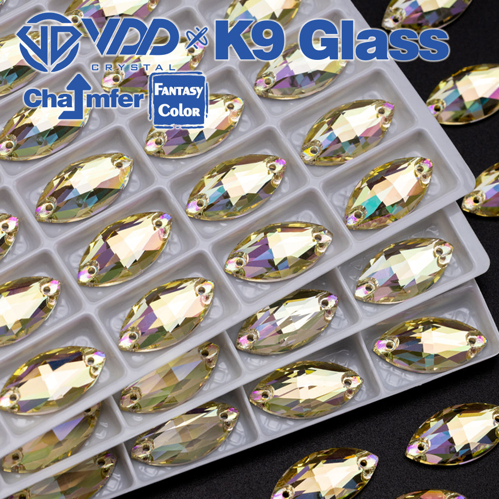 VDD Navette 9x18mm 36Pcs Glimmer Color Top Quality K9 Glass Sew on Rhinestone Sewing Crystal Flatback Clothes Decorations