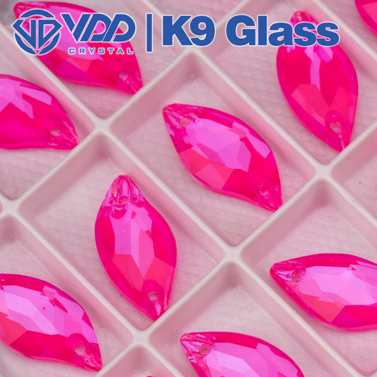 VDD 10x20mm Leaf K9 Top Quality Neon Rose Glass Sew on Rhinestones Sewing Crystal Flat Back Stones for Clothes Dress Decorations