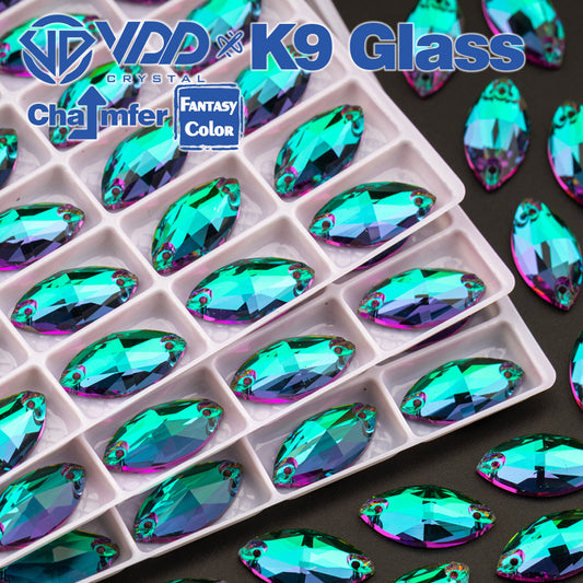 VDD Navette 9x18mm 36Pcs Heliotrope Color Top Quality K9 Glass Sew on Rhinestone Sewing Crystal Flatback for Garment Decoration