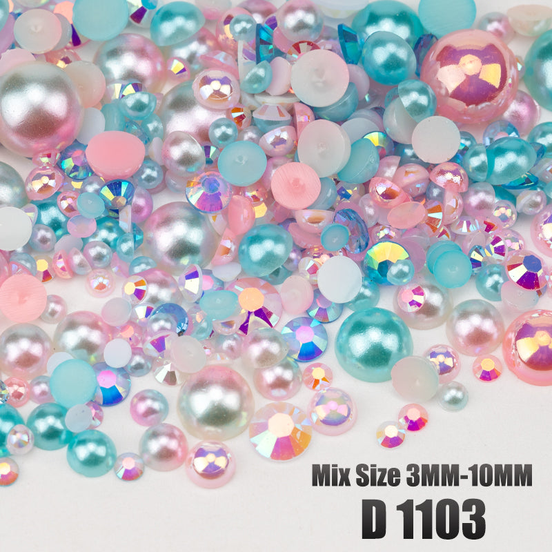 VDD D1103 3-10mm Mix Size ABS Half Round Pearls Flatback Beads Resin Rhinestones Flatback Stones ZHENZHU