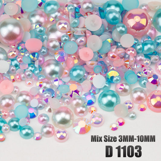 VDD D1103 New 30/60/200g Mix Size 3mm-10mm Half Round Pearls Resin Rhinestone Flatback Color Beads For Nail Art DIY Crafts Decorations