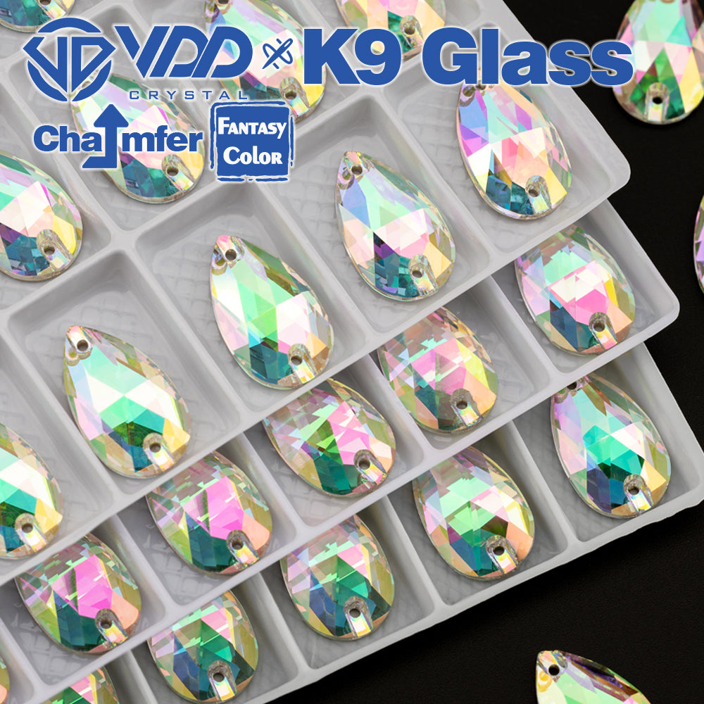 VDD Pear 11x18mm 24Pcs Chroma Shimmer Color Top Quality K9 Glass Sew on Rhinestone Sewing Crystal Flatback Clothes Decorations