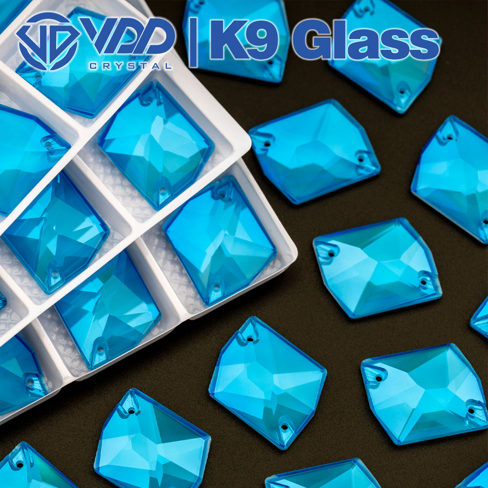 VDD Neon Blue 17x21mm Cosmic Top Quality K9 Glass Sew on Rhinestones Flatback Crystal for Clothes Decoration Wedding Dress