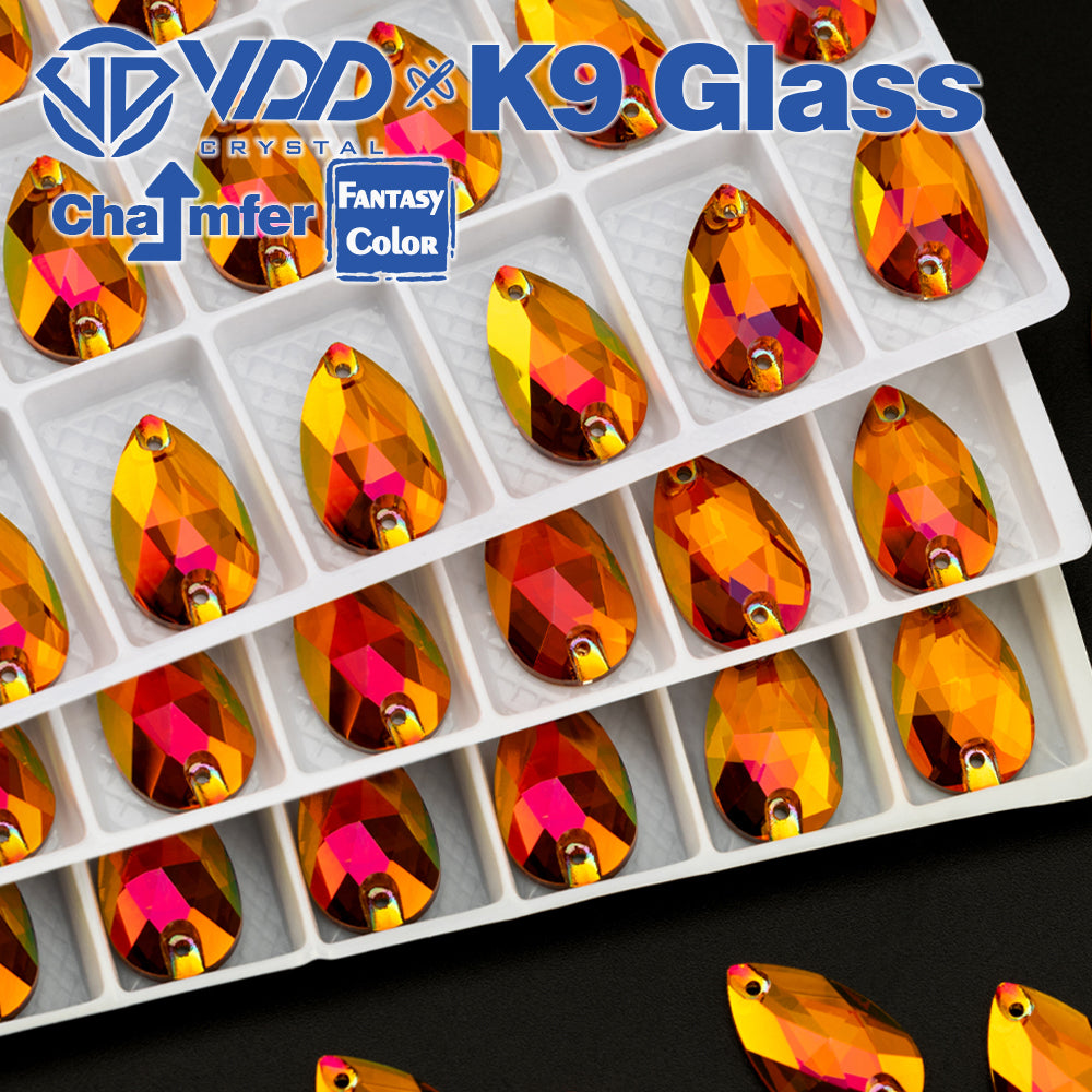 VDD Pear 11x18mm 24Pcs Sunset Prism Color Top Quality K9 Glass Sew on Rhinestone Sewing Crystal Flatback Clothes Decorations