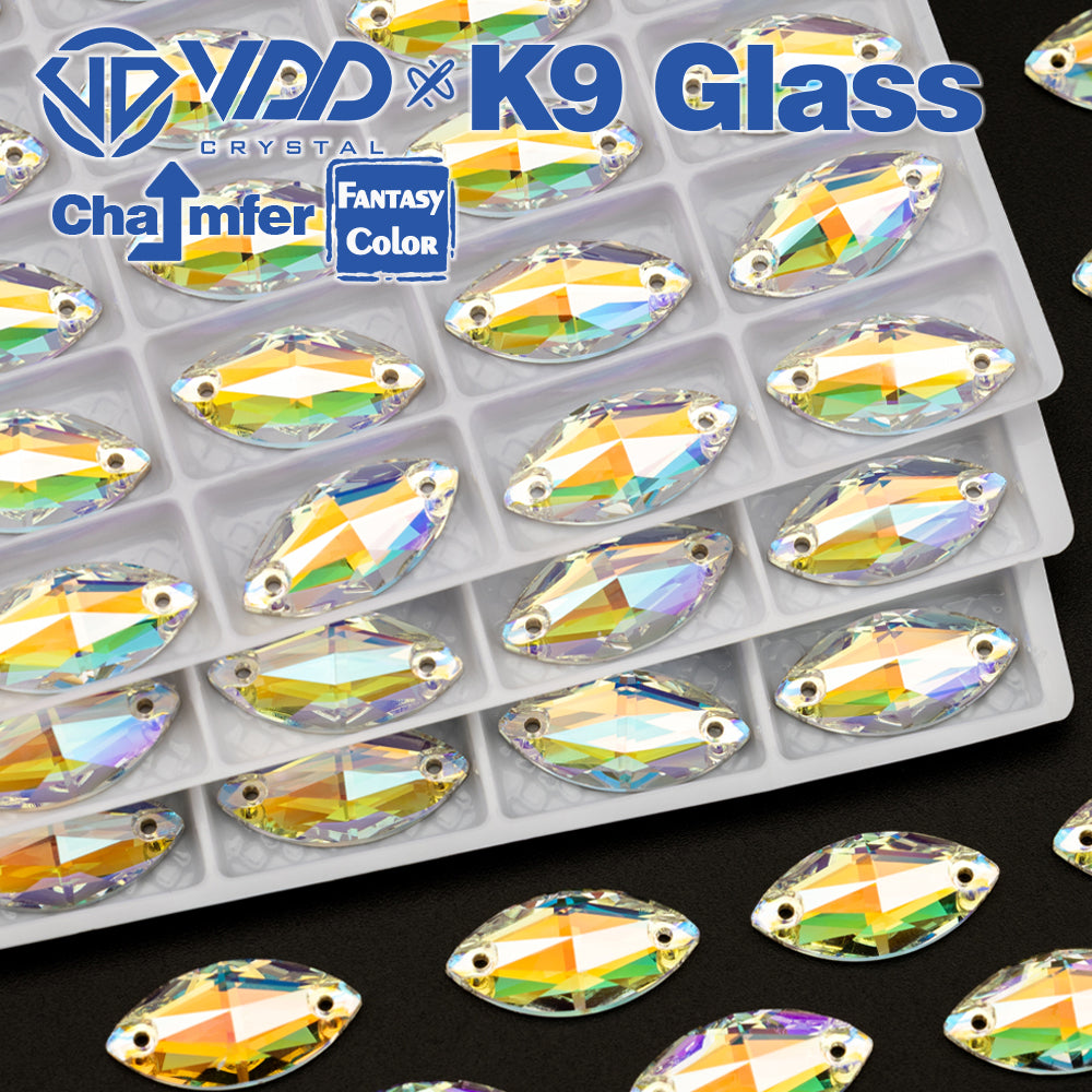 VDD Navette 9x18mm 36Pcs Luster Mirage Color Top Quality K9 Glass Sew on Rhinestone Sewing Crystal Flatback Clothes Decorations