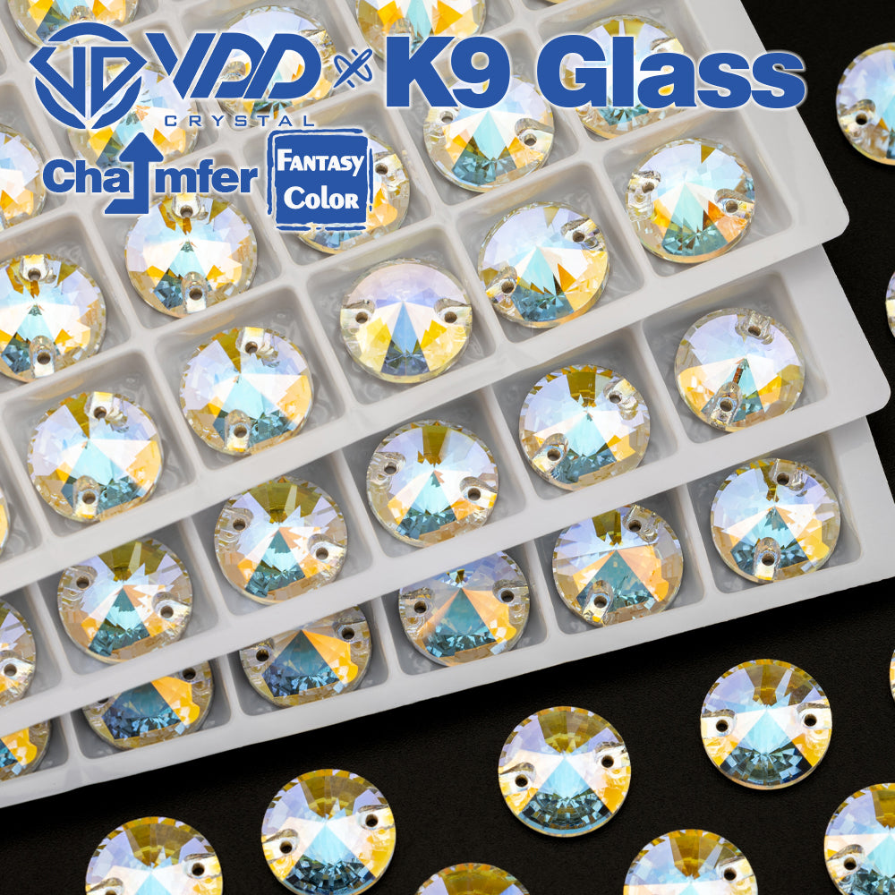 VDD Rivoli 12mm 40Pcs Aura Mirage Color Top Quality K9 Glass Sew on Rhinestone Sewing Crystal Flatback Clothes Decorations