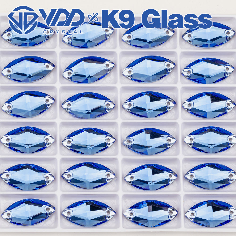 VDD S117 Royal Blue Navette K9 Glass Sew On Rhinestones High Quality AAAAA Crystal Flatback Sewing Strass Stones DB-S117