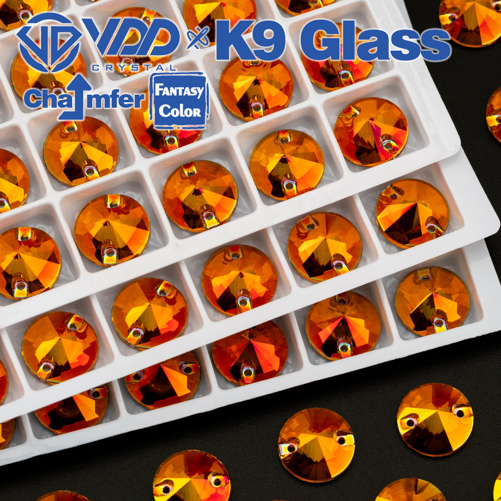 VDD Rivoli 12mm 40Pcs Sunset Prism Color Top Quality K9 Glass Sew on Rhinestone Sewing Crystal Flatback Clothes Decorations