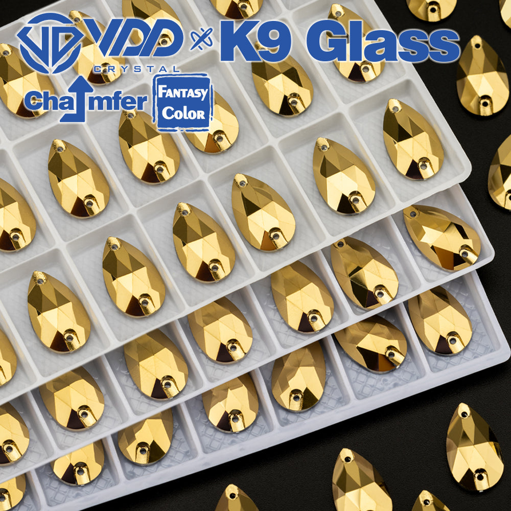 VDD Pear 11x18mm 24Pcs Aurum Color K9 Glass Sew On Rhinestones High Quality AAAAA Crystal Flatback Sewing Strass Stones DB-S268