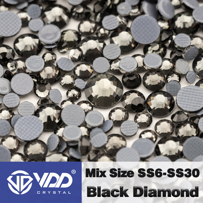 VDD 003 Black Diamond Wholesale SS6-SS30 Hotfix Mix Size Glass Rhinestone Crystal Flat Back High Quality Strass Stones For DIY Clothes Accessories