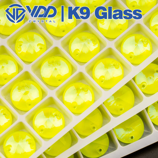 VDD 12mm Neon Lemon Rivoil Top Quality Glass Sew on Rhinestones Crystal Flatback Stones for Clothes Decoration Wedding Dress