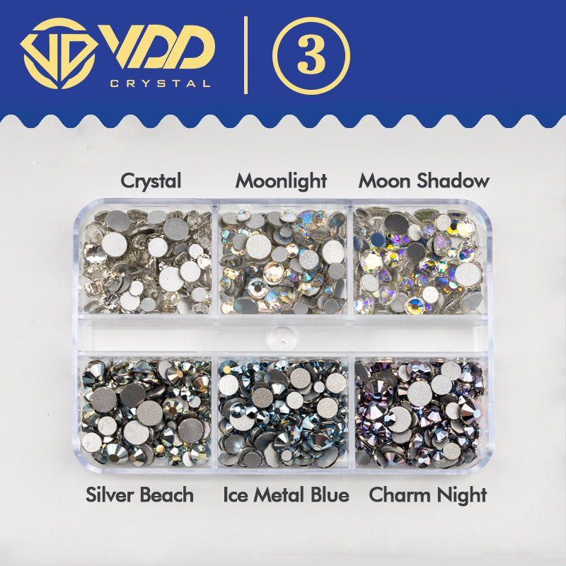 VDD DC-03 SS6-SS20 Mix Size 6 Grid Box Glass Rhinestones Crystal Flatback Glitter Stones For Nail Art Accessorie DIY Crafts Decoration
