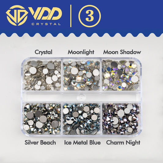 VDD DC-03 SS6-SS20 Mix Size 6 Grid Box Glass Rhinestones Crystal Flatback Glitter Stones For Nail Art Accessorie DIY Crafts Decoration