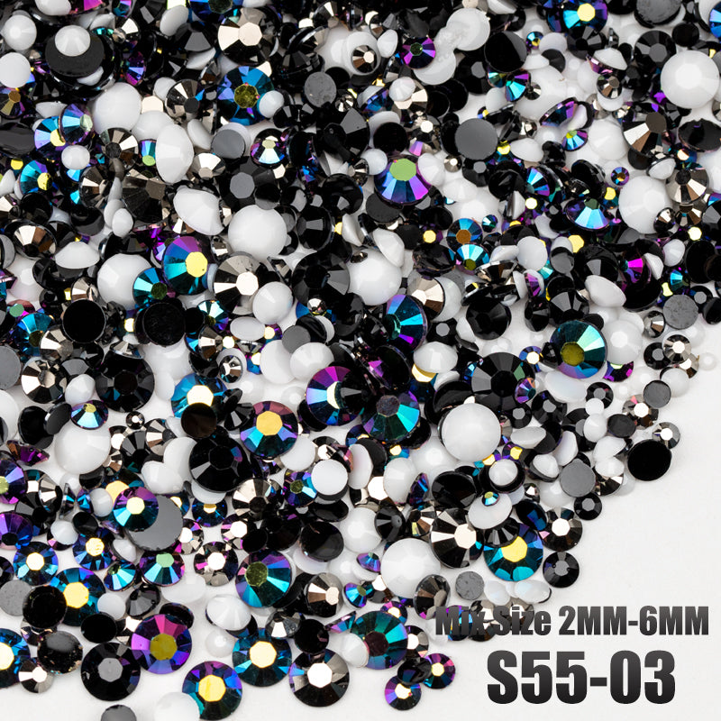 VDD S55-03 Mix Size 2-6mm Resin Rhinestone Crystal Flatback Plastic Flatback Stones SHUZHI