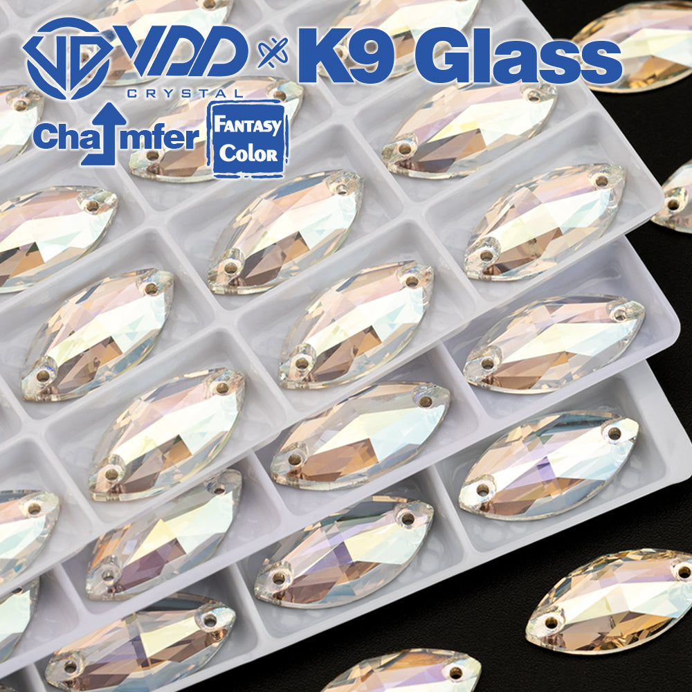 VDD Navette 9x18mm 36Pcs Stardust Shimmer Color Top Quality K9 Glass Sew on Rhinestone Sewing Crystal Flatback Clothes Decorations